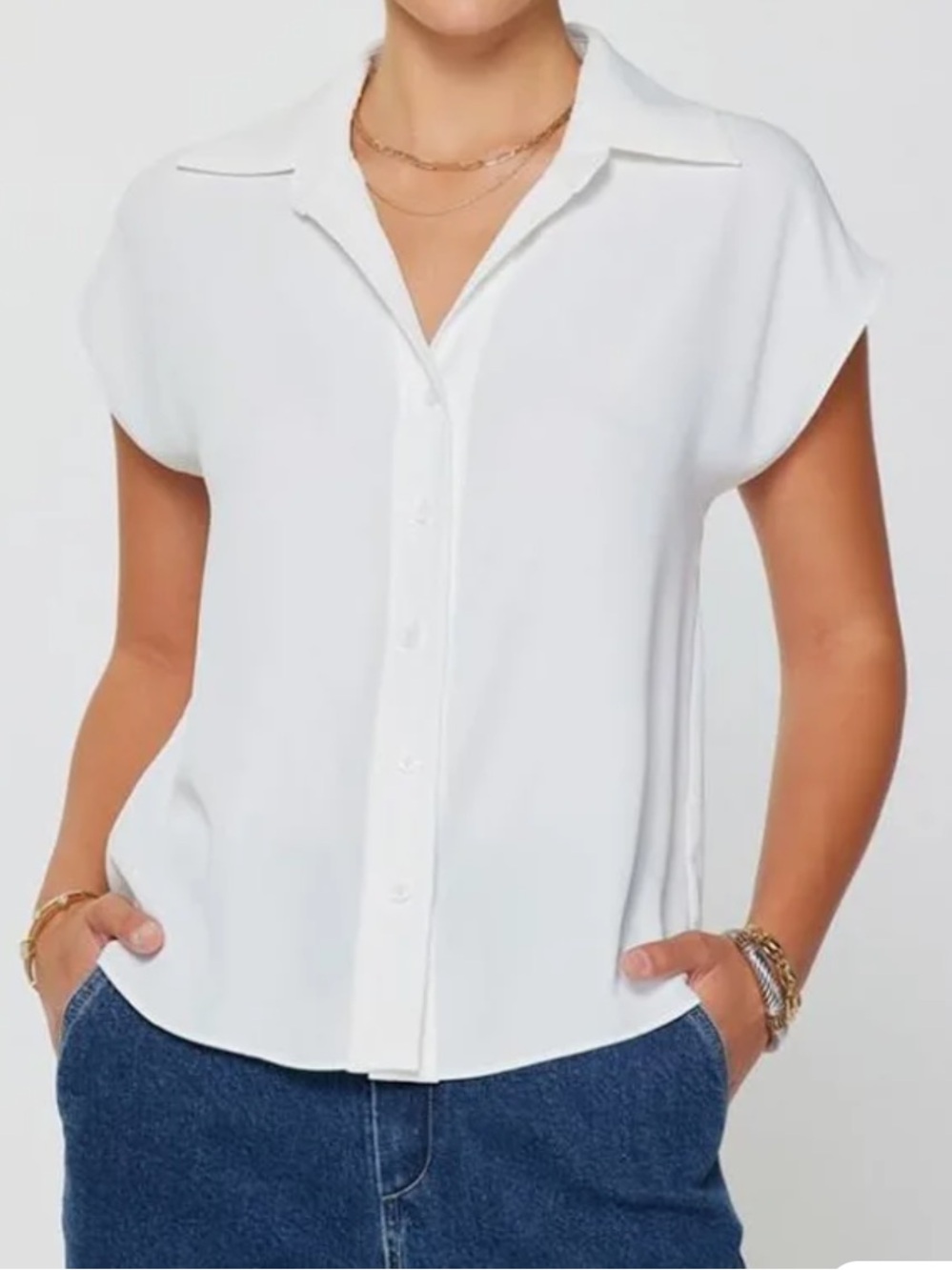 NWT LOFT White Cap-Sleeve Button-Front Blouse oversized fits up to Large